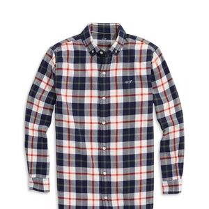 Vineyard Vines Navy and Red Plaid Kids Button-Down Shirt